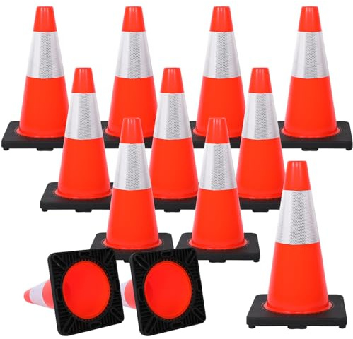 Traffic Safety Cone 18 Inches, with Reflex Collars of Parking Lots, Lane Road Traffic Control Construction Driving Safety Cone 12 Pack