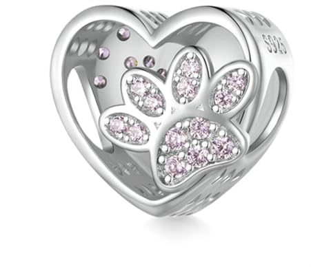 GNOCE Charm Perle Süßes Haustier Pfotenabdruck Herz Charm 925 Sterling Silber Charm Bead Fit Armband/Halskette Schmuck Geschenk für Frauen Mädchen (silber)