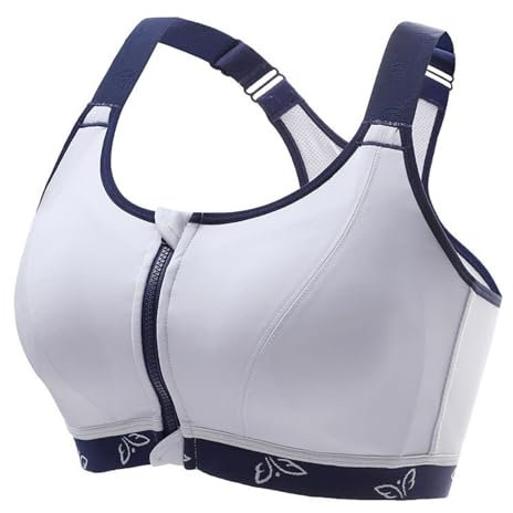 MOONBADI Sport BH Damen BH mit reißverschluss vorne grau Damen Sport-BHS ohne Bügel für Fitnessstudio, Yoga,mittlere Belastung, BHS mit herausnehmbaren Polstern BH für große Brust 110C
