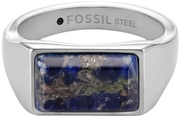Fossil Anelli da uomo in acciaio inox con sigillo, Blu e argento, 12