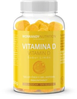 Vitamina D. 50 Gominolas. Sabor Limón. Sin Gluten y Sin Azucar. Salud ósea y del sistema Inmunitario. La Vitamina D contribuye a la absorción normal del calcio y el fosforo. Wonkandy Nutrition.