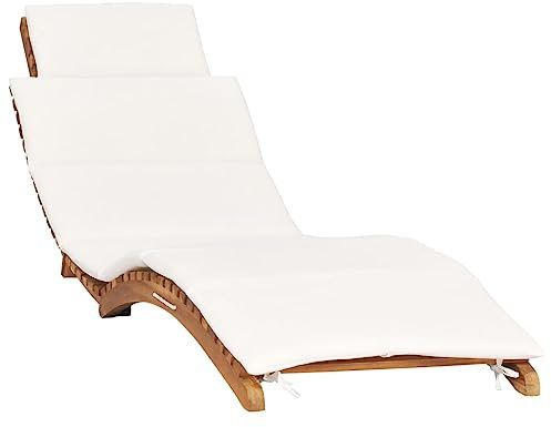 FUDUGEHMIOFWFJJ deckchair,liegestühle,sonnenbank,Klappbare Sonnenliege mit Cremeweißer Auflage Massivholz TeakGeeignet für Garten, Pooldeck, Terrasse, Wohnzimmer