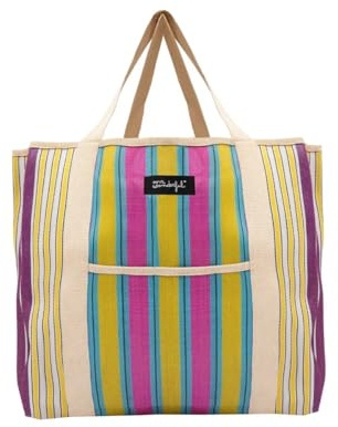 Mr. Wonderful - Bolsa estampada rayas - Amarillo, azul y morado - Bolsa de mujer - Bolsa de viaje y playa