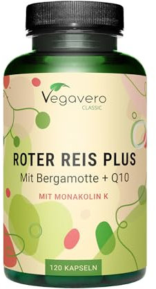 Roter Reis Plus Kapseln Vegavero® | 2,9 mg Monakolin K | Komplex mit Bergamotte + Artischocke + Q10 | Red Yeast Rice | Flavonoide & Antioxidantien | Ohne Zusatzstoffe | Vegan