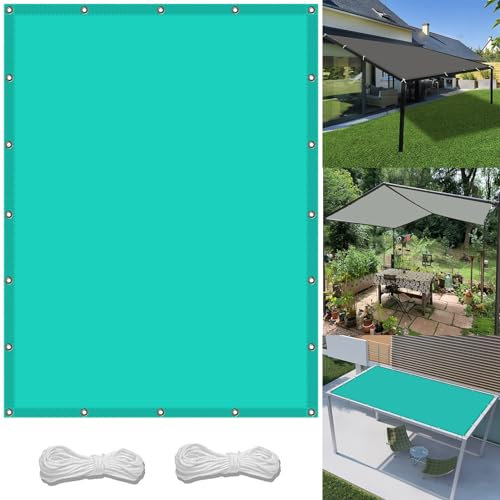 Segeltuch Wasserdicht 1.4 x 2 m Wasserdicht Sonnenschutz Strand Reißfest UV-Schutz nach Mass Polyestergewebe Mit Seil Sonnenschutz Markise für Pool und glasdach, Himmelblau