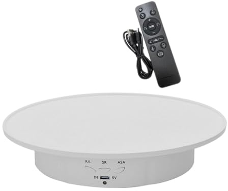MagiDeal Drehbarer Präsentationsständer, elektrischer Drehteller, 7,87 Zoll, elektrisch drehbare Plattform mit Fernbedienung für Kuchen, Uhrenmodell, Weiß