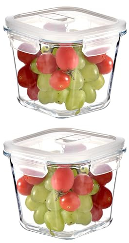 Gzsekken 800ml Square Glass Food Storage Containers Set of 2, Glass Meal Prep Containers with Airtight Lids, Leak Proof Salad Bowl Soup Bowls, Microwave & Dishwasher Safe