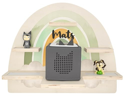 Geschenkfreude Personalisiertes Toniebox Wandregal Kinder Regenbogen Junge | Toniebox Regal für Kinderzimmer, magnetisches Wandregal für Tonie Hörfiguren, Aufbewahrung Tonieboxen und Figuren