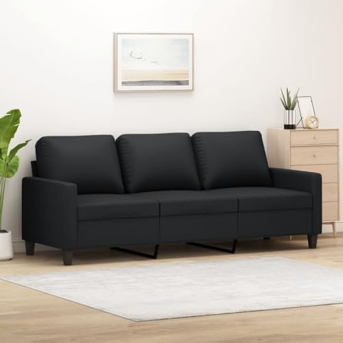 Willood 3-Sitzer-Sofa Loungesofa Couch mit Armlehnen Rückenkissen, Wohnzimmersofa Designsofa Metallgestell, Sitzmöbel Dreisitzer, Modern Schwarz 180 cm Kunstleder