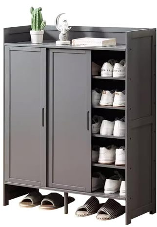 Zapatero con Puerta corredera, Zapatero para 12 25 Pares de Zapatos, Delgado con estantes, Ahorro de Espacio, para Entrada, Sala de Estar, Cocina, Oficina