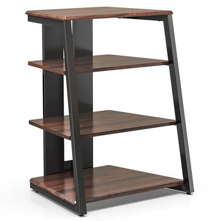 YHWKGZ Hi Fi Rack, 4-lagiger Phonoschrank, Mit Steckdosenleiste, Geformtes, Record Player Stand aus Massivholz, Mit verstellbaren Regalen