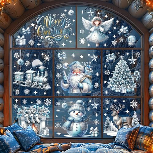 WUQNGI 203 PCS Stickers Noel Fenetre Décorations Électrostatiques PVC Amovibles, Flocons de Neige Intérieur Porte-Vitrine Maison