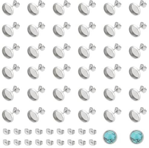 UNICRAFTALE 200 pz Piatto Rotondo 304 in Acciaio Inox Perno Cabochon Orecchino Impostazione Post Vuoto Orecchio Perno 8mm Vassoio con 100 pz Farfalla Frizione Orecchini Dadi per Fai Da Te Orecchini