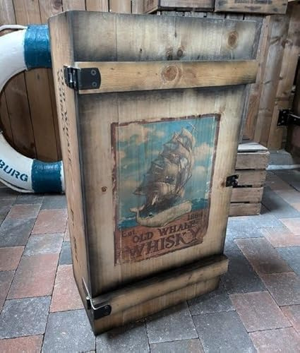 Generisch Shabby WANDSCHRANK Wand BARSCHRANK FRACHTKISTE Old Whale Whisky KISTE Vintage MINIBAR BAR Holz farbig 74cm H.