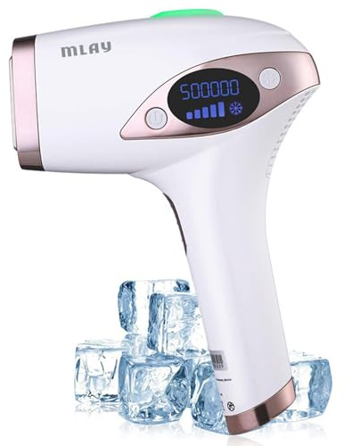 MLAY IPL Epilierer mit Lichtimpulse, Laser-Epilierer mit Kühlung durch Eiswürfel, 500.000 Lichter, 5 Stufen, schmerzlos, elektrischer Epilierer für den ganzen Körper (Rosa)