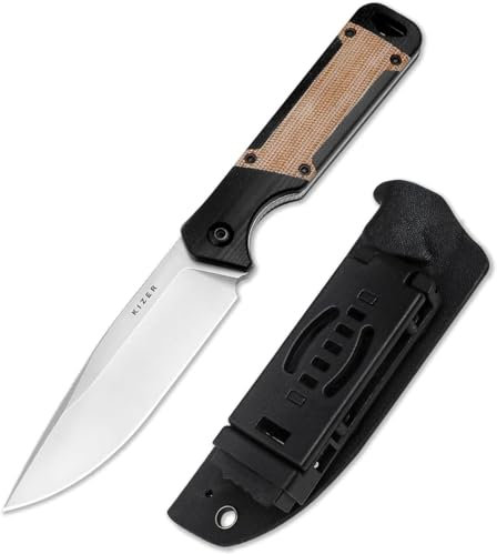 Kizer Militaw Feste Klinge Messer mit Scheide, Nitro V Blade Campingmesser mit G10 & Micarta Griff, Feste Klinge EDC Messer für Männer Frauen Geschenk, für Outdoor-Jagd Wandern Überleben 1067A2