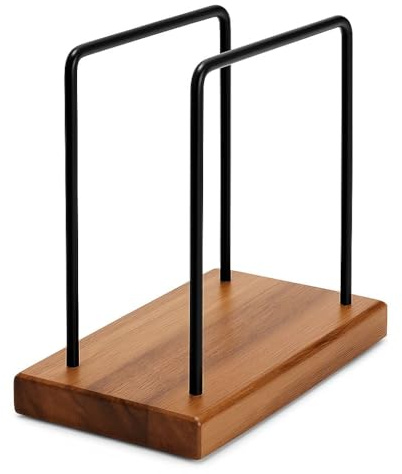 Rustic Wooden Napkin Holder for Table, Standing Design, Brown, Farmhouse Style (01-Black Medal-Brown Base)
