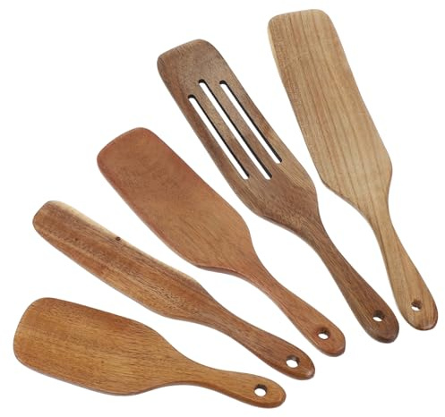 PRETYZOOM 5pcs Wooden Pizza Shovel Natural Kitchen Utensils Wooden Spatula for Cooking Dough Handling Pizza Paddle