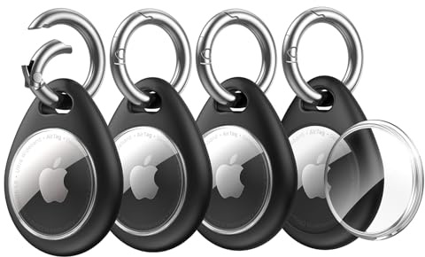 UNBREAKcable 360° Schutzhülle für AirTag (1. & 2. Generation), TPU Vollschutz Schlüsselanhänger mit Zinklegierung Federclip, Kratzfeste Ausführung für Schlüssel, Koffer und Taschen [4er Set]