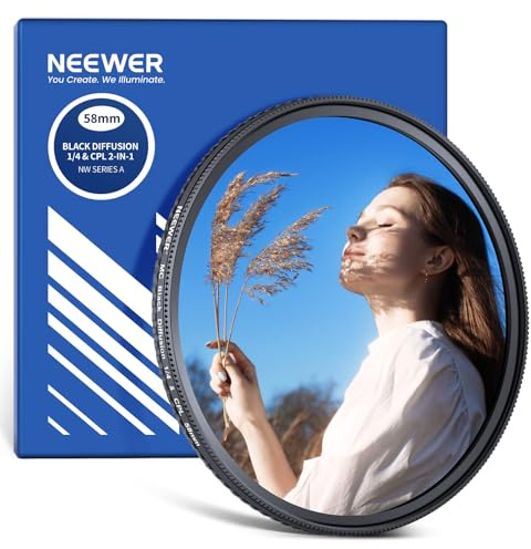 NEEWER 2in1 Filtro CPL+Black Diffusion 1/4, Filtro Polarizzatore Circolare per Lente Fotocamera, Riduzione Riflessi, Effetto Cinema Morbido e Sognante, Telaio Sottile e Vetro Ottico Multistrato, 58mm