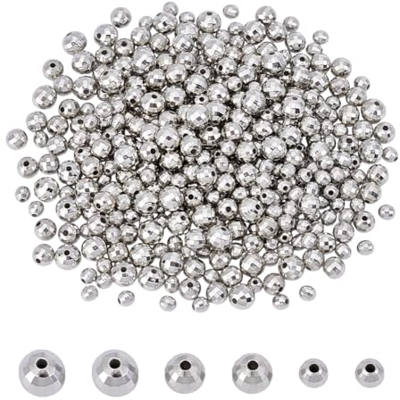 UNICRAFTALE Cirka 300 st discobollpärlor i 3 storlekar, reflekterande fasetterad spegelkula, silver, mini, discoboll, lösa pärlor, rund distanspärla för gör-det-själv hantverk, armband, halsband