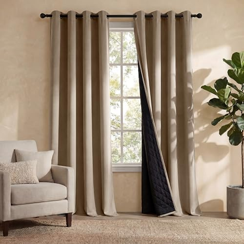 PONY DANCE Dicke Thermovorhänge Hitzeschutz Gardinen Blickdicht 100% | 2er Set, H 210 x B 140 cm, Cappuccino, Ösenschal, Verdunklungsvorhänge, Doppellagig, für Wohnzimmer, Schwer, Sichtschutz