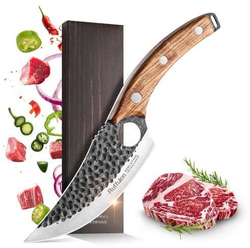 Ruffulon Couteau de Cuisine, Couteau Japonais Professionnel,Couteaux Chef en Acier Inoxydable,Bois Marron Poignée,Couteaux Japonais Ergonomique