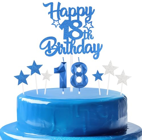 mciskin königsblau zum 18. Geburtstagskerzen Kuchentoppe Set, zum 18.Geburtstag Dekor für Jungen,Zahl 18 kerzen für Kuchen,königsblau Kuchentoppe mit Stern für Mädchen und Jungen Geburtstag Partei
