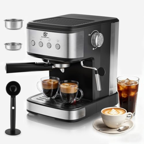 SUPERLEX 15 Bar Espresso Coffee Machine, 1100W, with Adjustable Steam Wand | Stainless Steel Coffee Maker with 1.5L Water Tank, Milk Frother, Single & Double Shot, Memory Function Easy for Home & Office
