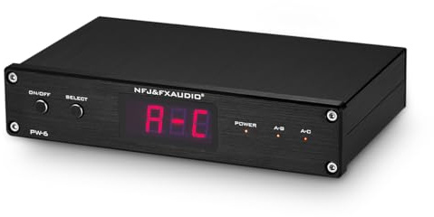 ​Nobsound Audio Splitter Umschaltbox: 2-Wege Lautsprecher-/Verstärker Wahlschalter mit Fernbedienung, 300W HiFi-Hub für A/B-Tests – Vergoldete Anschlüsse und Aluminiumgehäuse (DC 12 V/USB-betrieben)​​