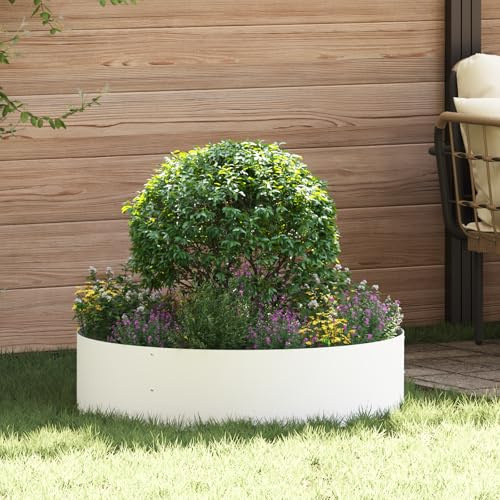 QJBSAVVA Vaso in Metallo Bianco Fioriera da Esterno Grande Rotonda Diametro 80 cm per Piante Design Minimalista Durevole per Balcone Giardino e Serra