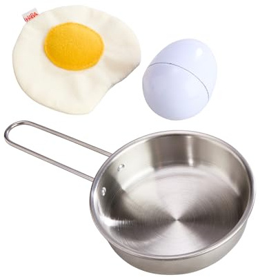 HABA Creative Play – Spiegelei mit Pfanne – Koch-Set für Kinder – Fördert Kreativität & Feinmotorik bei Rollenspielen – Aufschlagbares Ei – Ab 3 Jahren – 2039841001