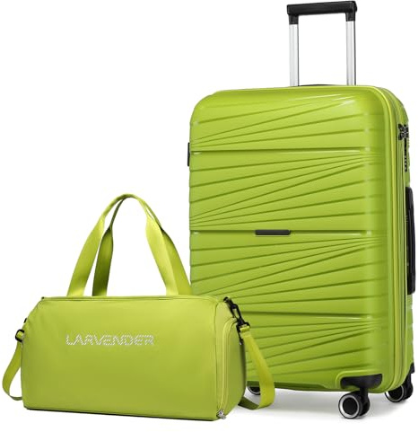 LARVENDER Luggage Sets 2 Piece, Expandable PP 24 Inch Check-in Suitcase with Duffle Bags for Women, Luggage Set Clearance with Spinner Wheels TSA Lock (Green)