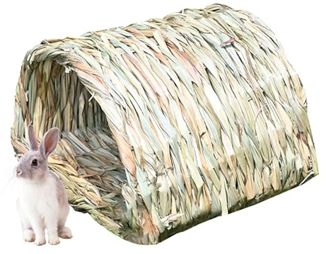 Kaninchenbett - Hutch Hideaway House, handgefertigter Reed -Gras -Tunnel | Natural gewebter Hasenhaus Spielzeug, Hay -Tunnel -Schutz für Igel, Meerschweinchen, kleine Haustiere im Innen im Freien