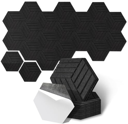 ISOISL 18x Akustikpaneele Selbstklebend Hexagon Akustikplatten Schwarz Hohe Dichte Schallschutzplatten für Wand Schalldämmung,Büro und Homeoffice (30x26/1.4m³)