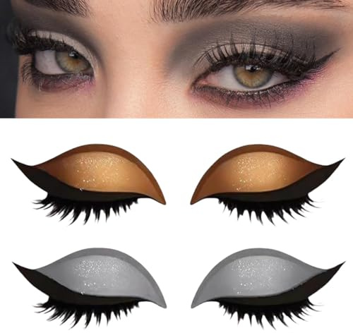 YUVKIN 2 Lazy Girl Patches riutilizzabili per ombretto, ciglia e eyeliner, con ciglia, ideali per matrimoni, feste e uso quotidiano, senza bisogno di colla (Argento, Oro)