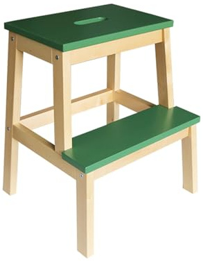 Lkvent Taburete Taburete de Escalera de Madera Maciza for Interiores, Escalera de Escalada de Doble Capa, Alta y Baja, Banco for Cambiar Zapatos for Uso doméstico. Plegable(Wood+Green)