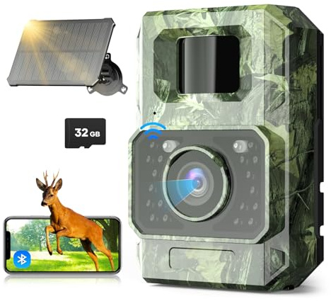 Assark Wildkamera mit Handyübertragungs-App,WIAN Solar Wildtierkamera mit Nachtsicht Bewegungsmelder,48MP 30fps Wiederaufladbare 2000mAh Lithium-Batterie, 0,2S Auslöser, IP66 Wasserdicht