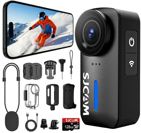 SJCAM C110 Mini fotocamera 4K Thumb Body con scheda da 128 GB, batteria a lunga durata 3H, stabilizzazione EIS, videocamera impermeabile fino a 30 m, POV Cam per ciclismo, sport, escursionismo e