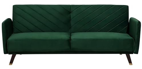 Beliani Praktisches Sofa klappbar mit Armlehnen Samtstoff grün Senja