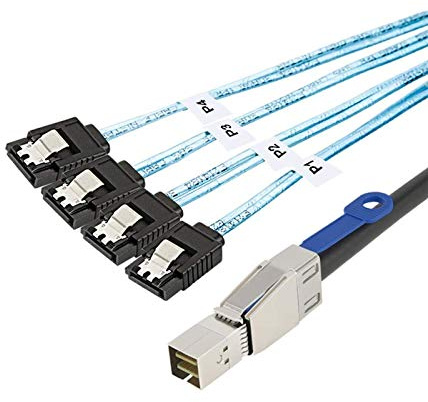 CableCreation SFF-8644 to 4 Sata 7 Pin Cable, External Mini SAS HD SFF-8644 to 4 Port SATA Cable, Hard Disk Data Server Raid Cable 1 Meter/ 3.3 FT