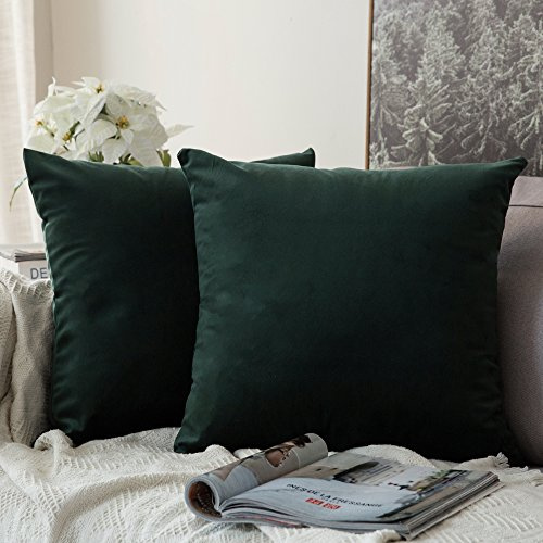 MIULEE 2er Set Kissenbezug 60x60 cm samtkissen couchkissen Dunkelgrün | Kissenhülle Dekorative Dekokissen Sofakissen Wurfkissenbezug mit Verstecktem Reißverschluss Sofa Schlafzimmer