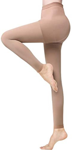 LUODITO Medizinische Kompressionsstrumpfhose für Damen, 20–30 mmHg, blickdicht, abgestufter Stützschlauch für Vericose Venen Ödeme, Fußlos, Beige, XL (Packung 1)