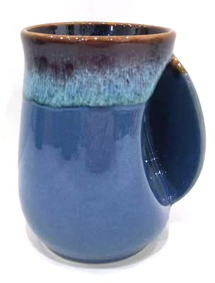 Selamica Porcelain 18oz Novelty Right-handed Handwarmer Mug, Coffee Mug, Tea Mug for family friends and couple - Blue