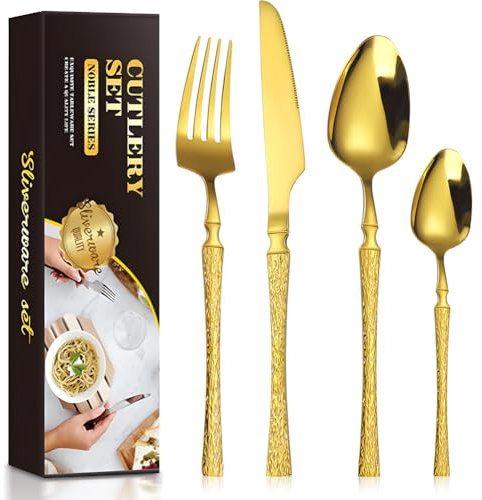Couverts de Table,24 Pièces Set de Couverts de Table,Set de Couteaux et Fourchettes Cuisine en Acier Inoxydable, pour 6 Personnes,A Idéal Coffret/Boîte Cadeau pour la Maison et le Restaurant