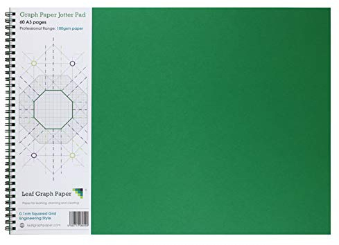 Leaf Graph A3 Graph Paper Notebook, 1mm (0.1cm) Squared Grid, 60-Page Wirebound Engineering Pad for Technical Drawing and Mathematics