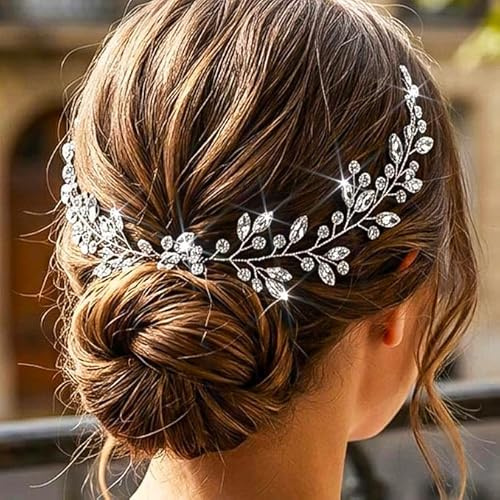 EARENT Rhinestone Wedding Hair Vine Crystal Bridal Hair Piece for Women (Silver)