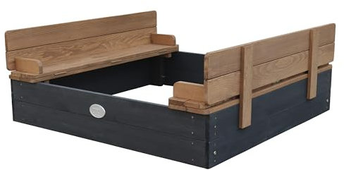 AXI Ella Bac à Sable Enfant Anthracite & Marron - 100 x 95 cm | Bac à Sable pour Enfants en Bois FSC avec Couvercle & Banc