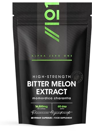 Bitter Melon Extract 16,500mg (Karela) – 60 Vegan Capsules (2 Months Supply) – Resealable and Recyclable Pouch by Alpha01 (Natural)
