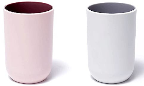 RabyLeo Unbreakable Reusable Drinking Cups Set of 2 Colors, Plastic Toothbrush Cup Tumblers 300 ml/10.5 oz, Dishwasher Safe (Light pink & Light gray)